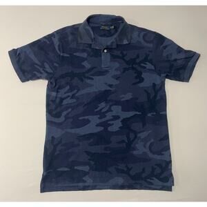 Ralph Lauren Polo Shirt Mens XLT Navy Blue Camo AOP Military Rugby Cotton